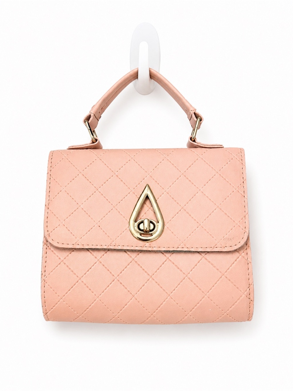 Blush Pink Quilted Top Handle Mini Purse Gold Tone